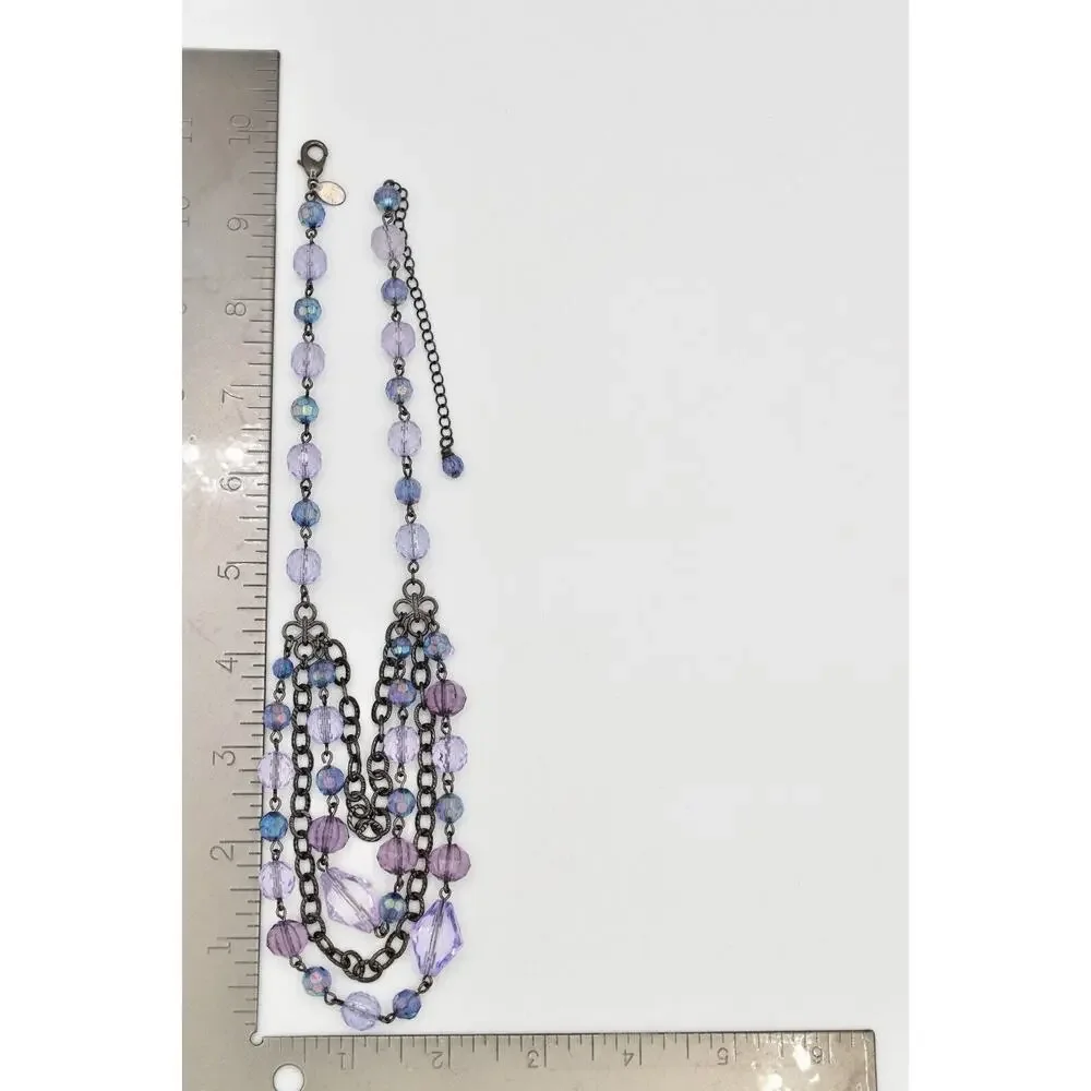 2028 Vintage Necklace Crystal Beaded Collar Purple Gunmetal Signed 1990s BinBD